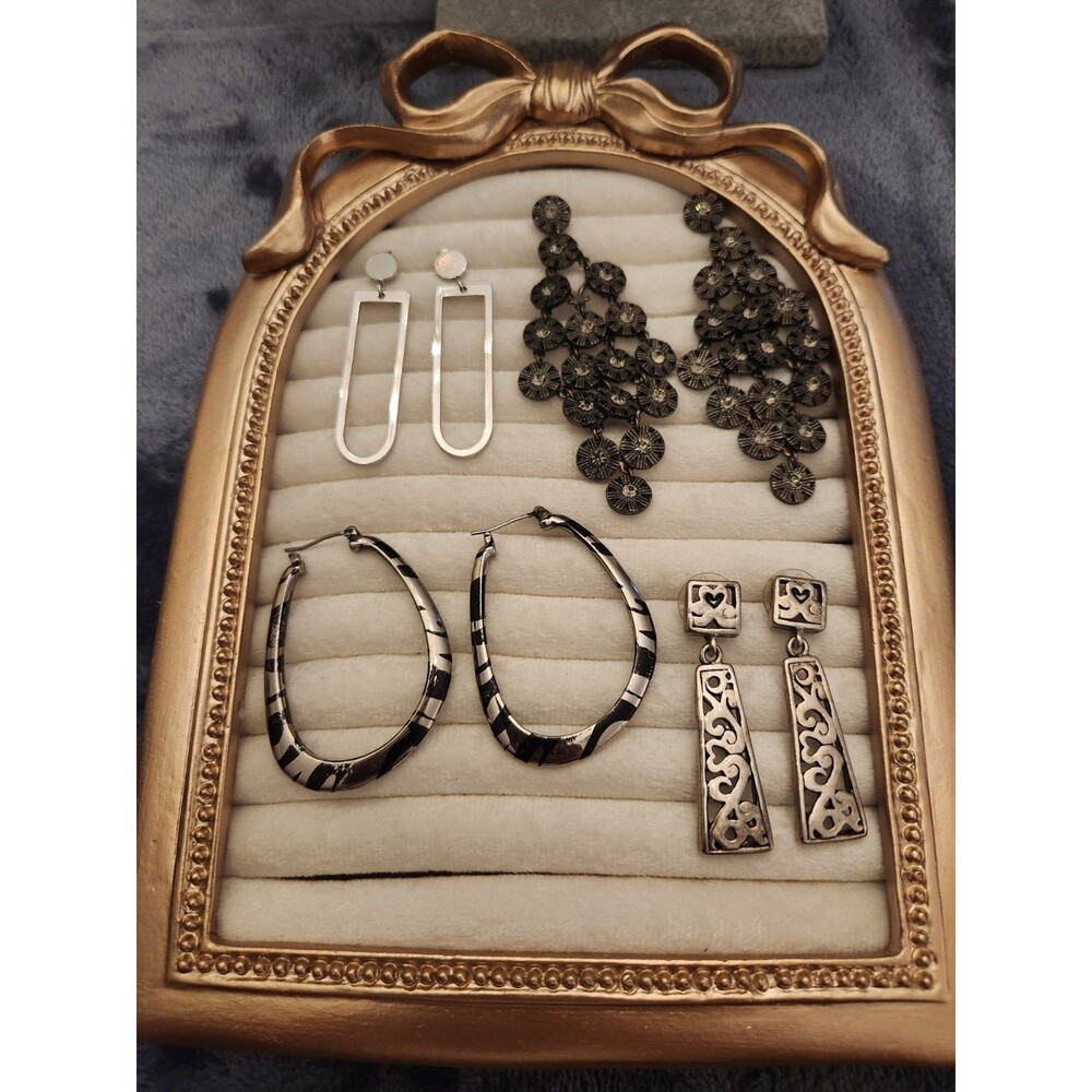 4 Pair silver tone Dangle earring lot vintage/modern